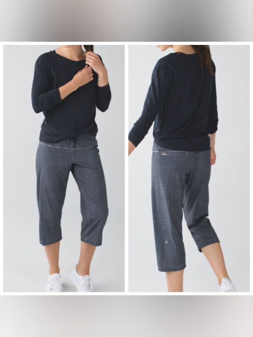 Lululemon  Crop Pant Heathered Gray Athleisure Drawcor Yoga Travel  Activewear 6